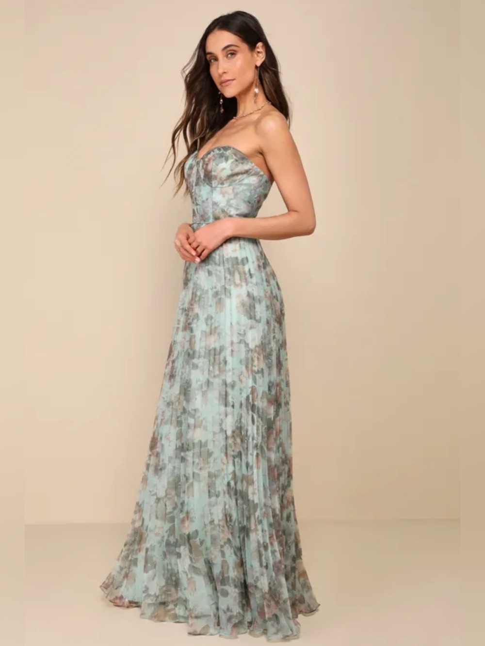 Most Beautiful Day Sage Multi Floral Print Organza Maxi Dress | NWT | XS - Picture 3 of 8